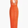 Tie Halter V-neck Backless Distressed Ladder Knit Maxi Dress>MICAS Best