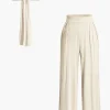 Tie Knot Front Ruched Tube Top And Pleated Wide Leg Pants>MICAS New