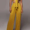Tie Knot Front Ruched Tube Top And Pleated Wide Leg Pants>MICAS New