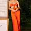 Tie Knot Front Ruched Tube Top And Pleated Wide Leg Pants>MICAS New