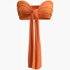 Tie Knot Front Ruched Tube Top And Pleated Wide Leg Pants>MICAS New