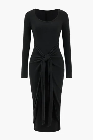 Tie Long Sleeve Midi Dress>MICAS Discount