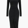 Tie Long Sleeve Midi Dress>MICAS Discount