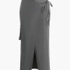 Tie Wrap Split Midi Skirt>MICAS Best