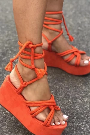 Tie-Up Open Toe Platform Flats Sandals>MICAS Sale