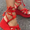 Tie-Up Open Toe Platform Flats Sandals>MICAS Sale