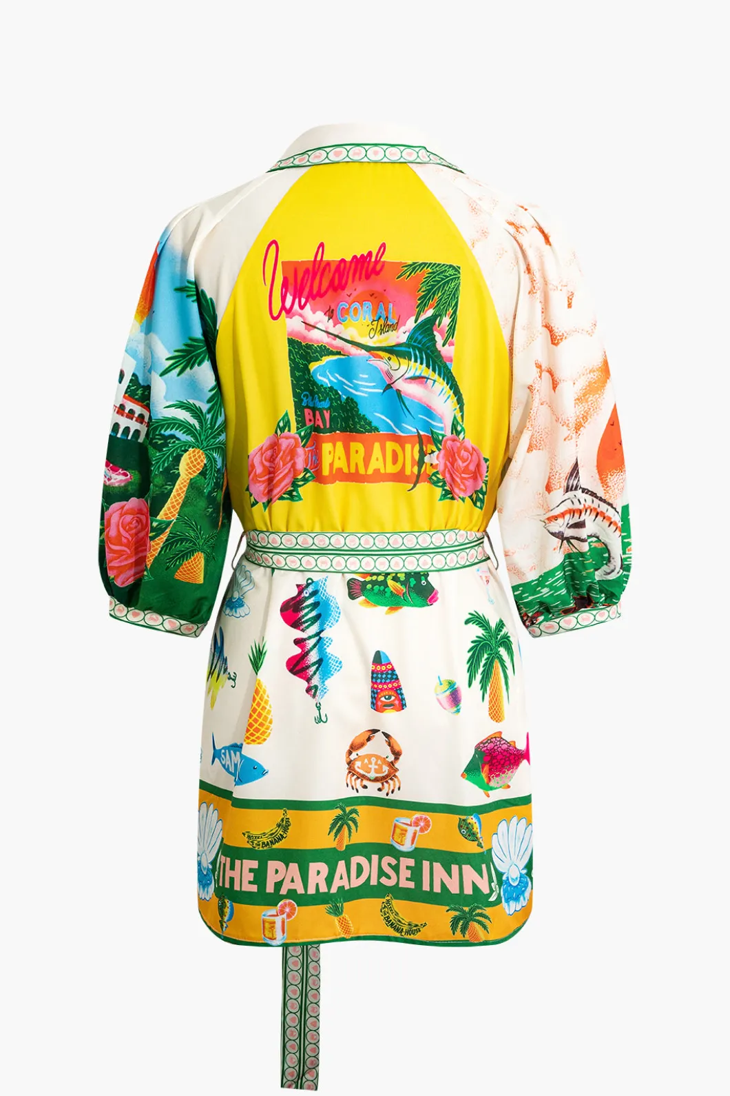 Tropical Print Belt Mini Dress>MICAS Online