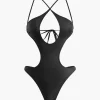 Tummy Control Cross Tie Back Cut Out One-Piece Swimsuit>MICAS Online