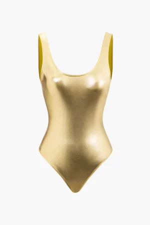 Tummy Control Metallic Round Neck One-piece Swimsuit>MICAS Clearance