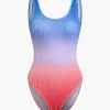 Tummy Control Ombre Textured Square Neck Backless One-Piece Swimsuit>MICAS Clearance