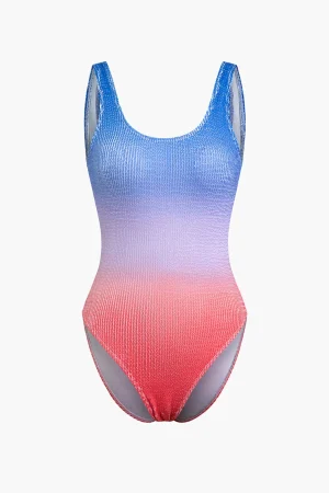 Tummy Control Ombre Textured Square Neck Backless One-Piece Swimsuit>MICAS Clearance