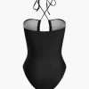 Tummy Control Tie Halter Ruched One-Piece Swimsuit>MICAS Fashion