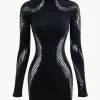 Turtleneck Cut Out Long Sleeve Mini Dress>MICAS Fashion