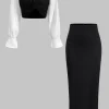 Twist Knot Patchwork Long Sleeve Shirt And Skirt Set>MICAS Discount
