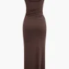 Twist Ruched Slit Sleeveless Midi Dress>MICAS Best