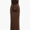 Twist Strapless Cut Out Ruched Maxi Dress>MICAS Sale