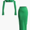 Twist Tie Halter Long Sleeve Bra Top And Maxi Skirt Set>MICAS Sale