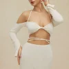 Twist Tie Halter Long Sleeve Bra Top And Maxi Skirt Set>MICAS Sale