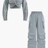 Twisted Knot Top And Pocket Trousers Set>MICAS Best