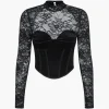 Velvet Patchwork Corset Backless Long-Sleeve Top>MICAS Clearance