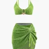 Velvet Textured U-ring Bikini And Sarong 3pc Set>MICAS Outlet