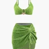 Velvet Textured U-ring Bikini And Sarong 3pc Set>MICAS Outlet