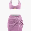 Velvet Textured U-ring Bikini And Sarong 3pc Set>MICAS Outlet