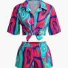 Vibrant Abstract Print Crop Shirt And Shorts Set>MICAS Fashion