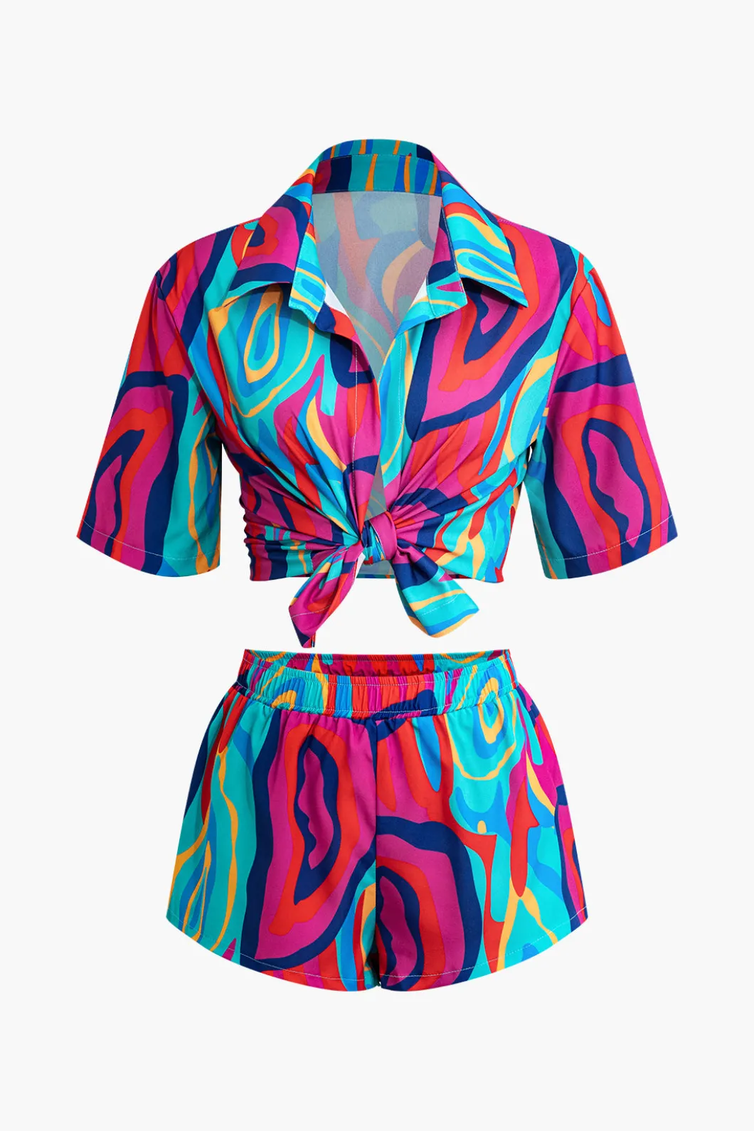 Vibrant Abstract Print Crop Shirt And Shorts Set>MICAS Fashion