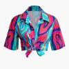 Vibrant Abstract Print Crop Shirt And Shorts Set>MICAS Fashion