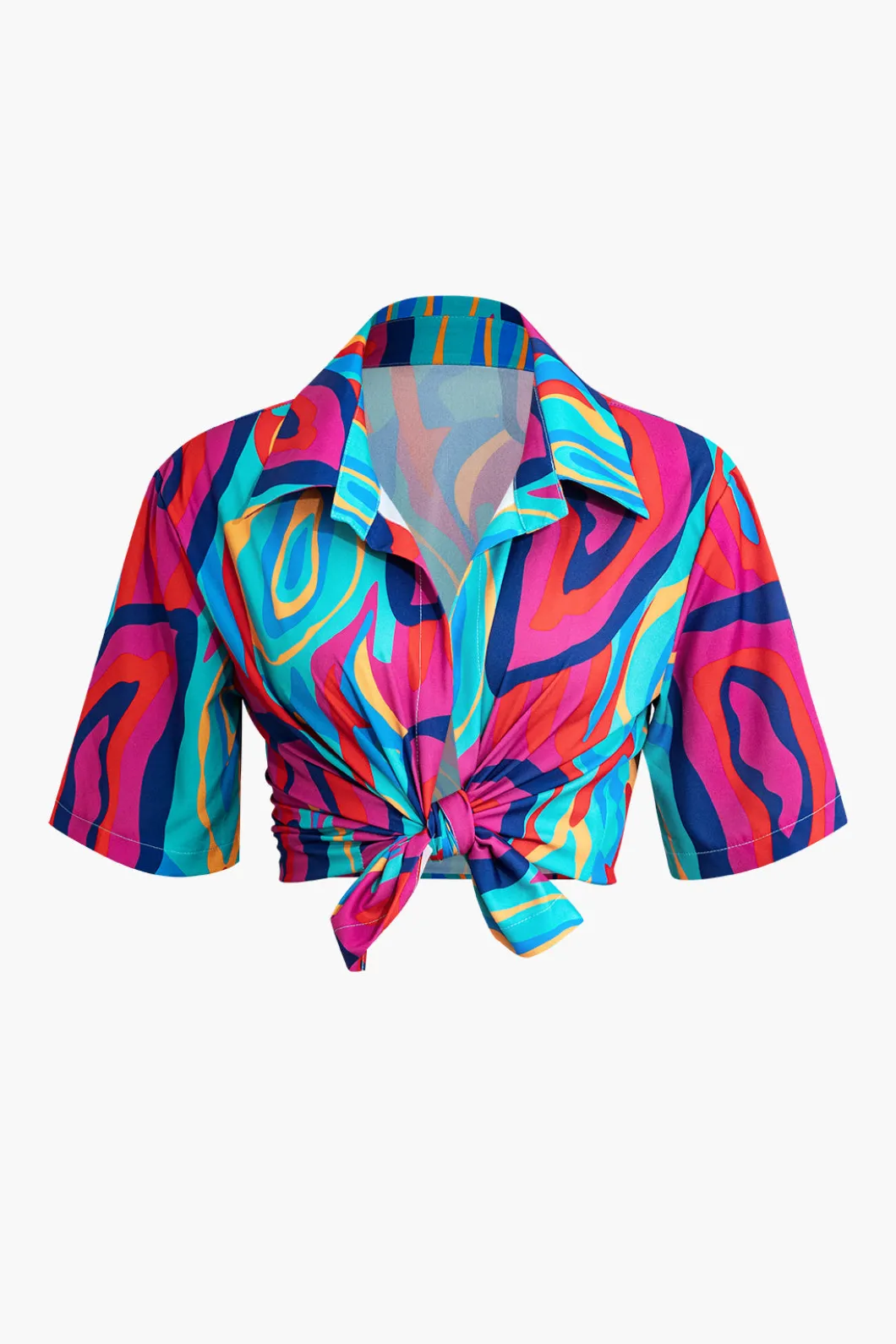 Vibrant Abstract Print Crop Shirt And Shorts Set>MICAS Fashion