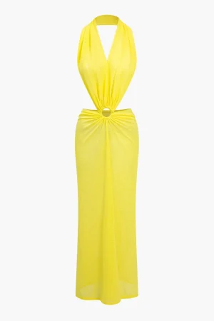 V-neck Backless Ring Halter Maxi Dress>MICAS Discount