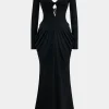 V-Neck Hollow Out Long Sleeve Maxi Dress>MICAS Sale