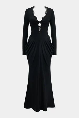 V-Neck Hollow Out Long Sleeve Maxi Dress>MICAS Sale