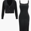V-Neck Long Sleeve Cardigan And Slip Dress Set>MICAS Best