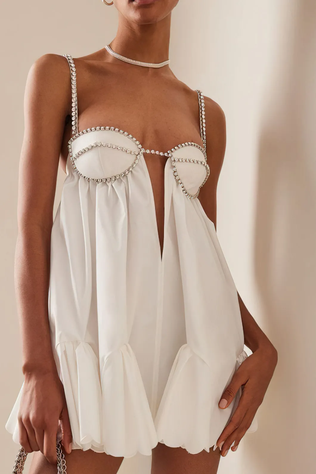 V-neck Rhinestone Decor Mini Dress>MICAS Best