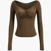 V-Neck Ruched Long-Sleeve Top>MICAS Fashion