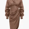V-Neck Ruched Slit Midi Dress>MICAS Hot