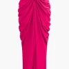 V-neck Ruched Top And V-shape Cut Waist Maxi Skirt Set>MICAS Online