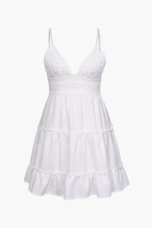 V-Neck Ruffle Hem Mini Dress>MICAS Online