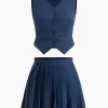 V-neck Vest And Pleated Mini Skirt Set>MICAS Best