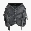 V-waist Buckle Flap Pocket Denim Cargo Skirt>MICAS Outlet