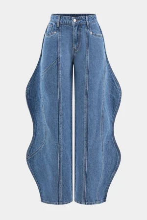 Wave Leg High Waist Jeans>MICAS Discount