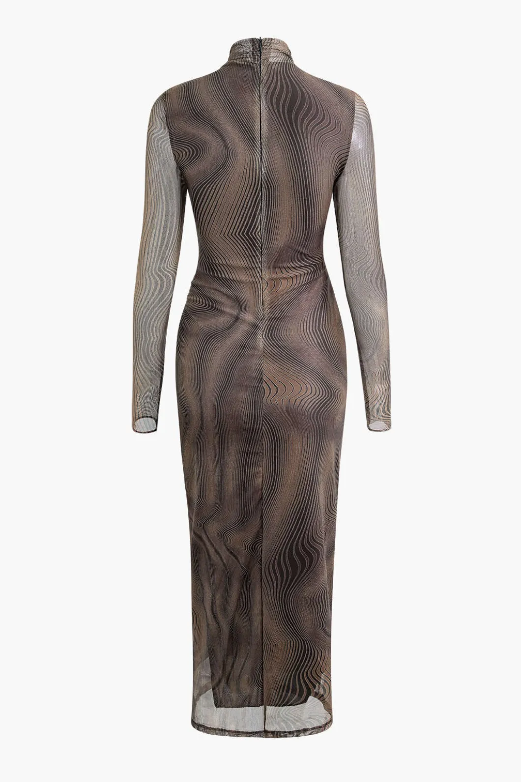Wave Mock Neck Mesh Long Sleeve Maxi Dress>MICAS Outlet