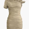 Wave Texture Twist Asymmetrical Mini Dress>MICAS Fashion