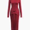 Wrap Ruched High Neck Long Sleeve Maxi Dress>MICAS Online