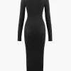 Wrap Ruched High Neck Long Sleeve Maxi Dress>MICAS Online