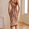 Zebra Print Asymmetrical Midi Dress>MICAS New
