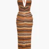 Zigzag Stripe Halter Backless Knit Maxi Dress>MICAS Hot