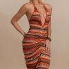 Zigzag Stripe Halter Backless Knit Maxi Dress>MICAS Hot